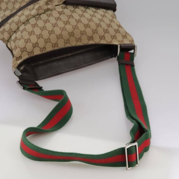 GUCCI GG Canvas Web Sherry Line Shoulder Bag Beige Red Green 169937 Auth ki5345 - Picture 8 of 16
